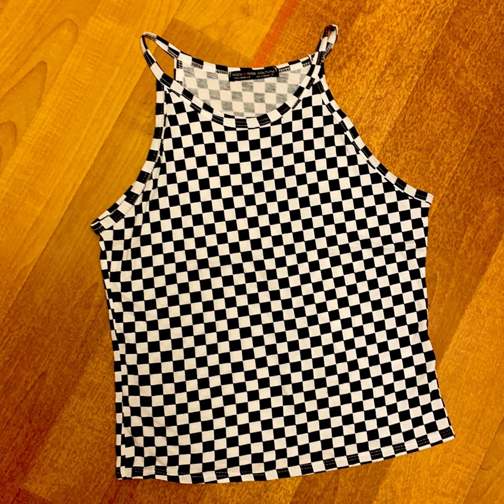 Rock & rose checkered black and white top size L